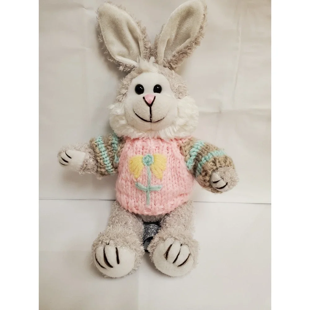 Chrisha‎ Playful Plush EASTER BUNNY RABBIT Gray w/Sweater Legs move VTG 1999